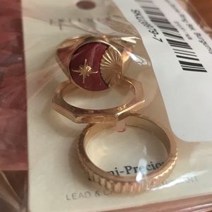 NWT Boho Burgundy Stone Gold Ring Set • Semi Precious • Size 7 • 3 Rings